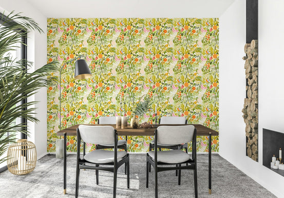 A beautiful modern living room with a citrus bloom mural., GD4664