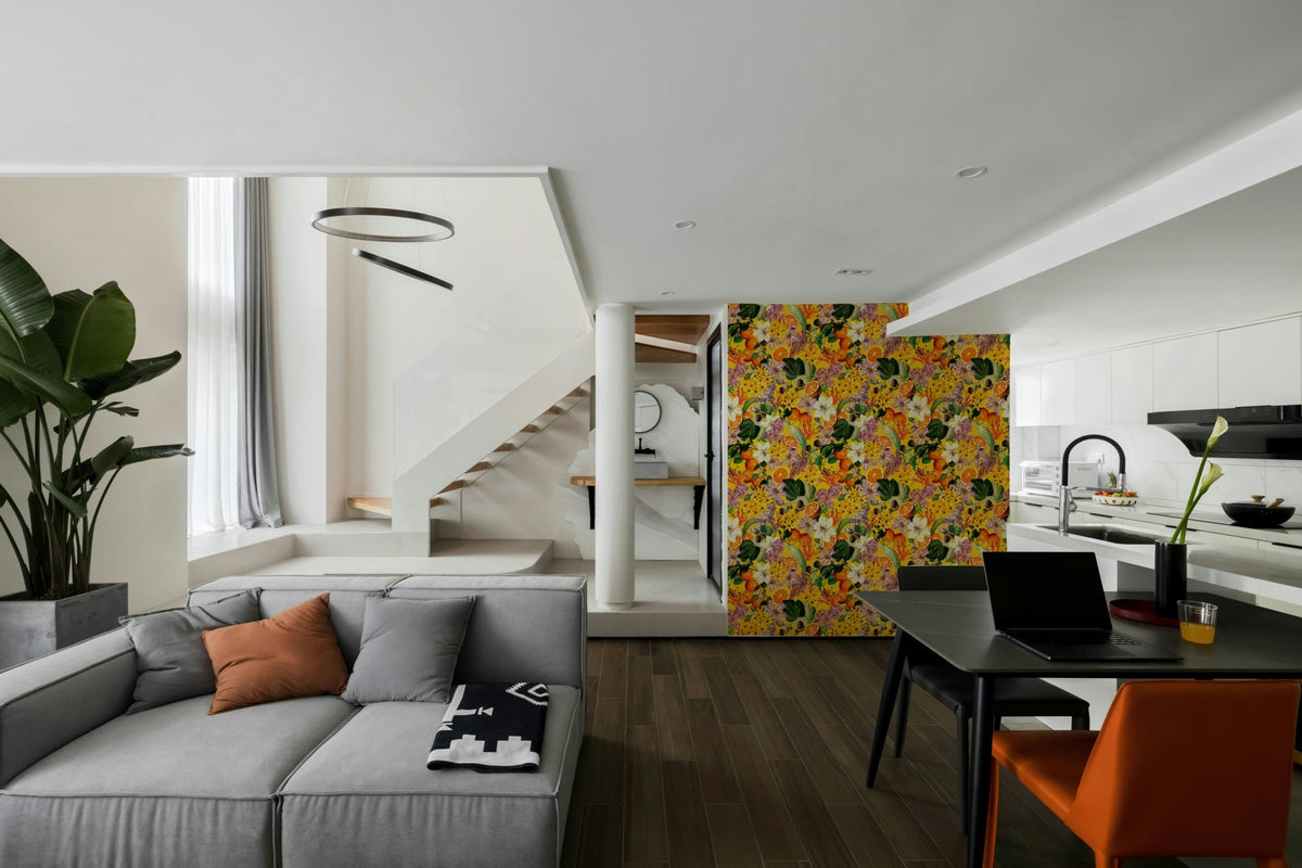 Citrus blossom wallpaper with vibrant orange florals, GD1366