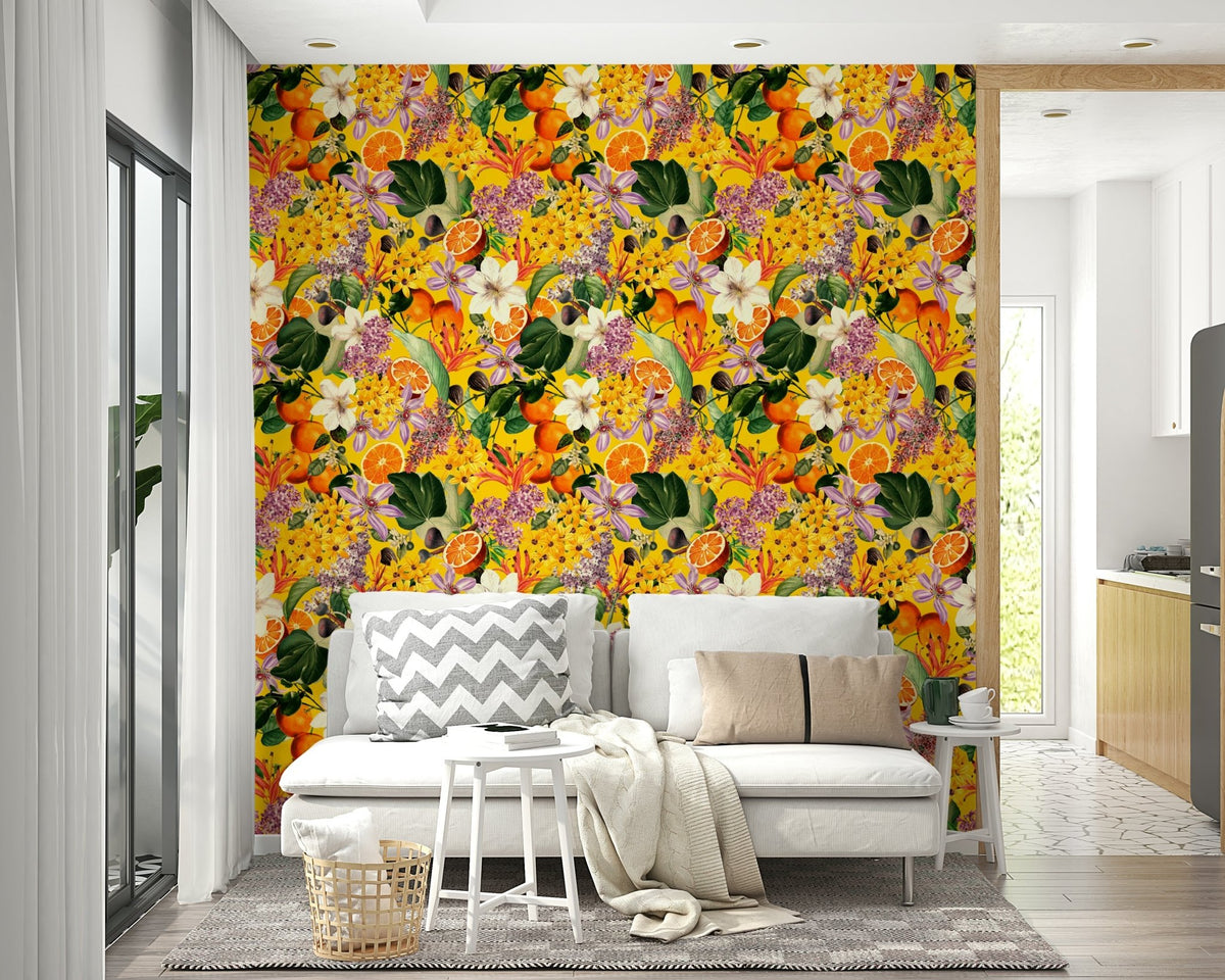 Cheerful citrus blossom wallpaper for accent wall, GD1366