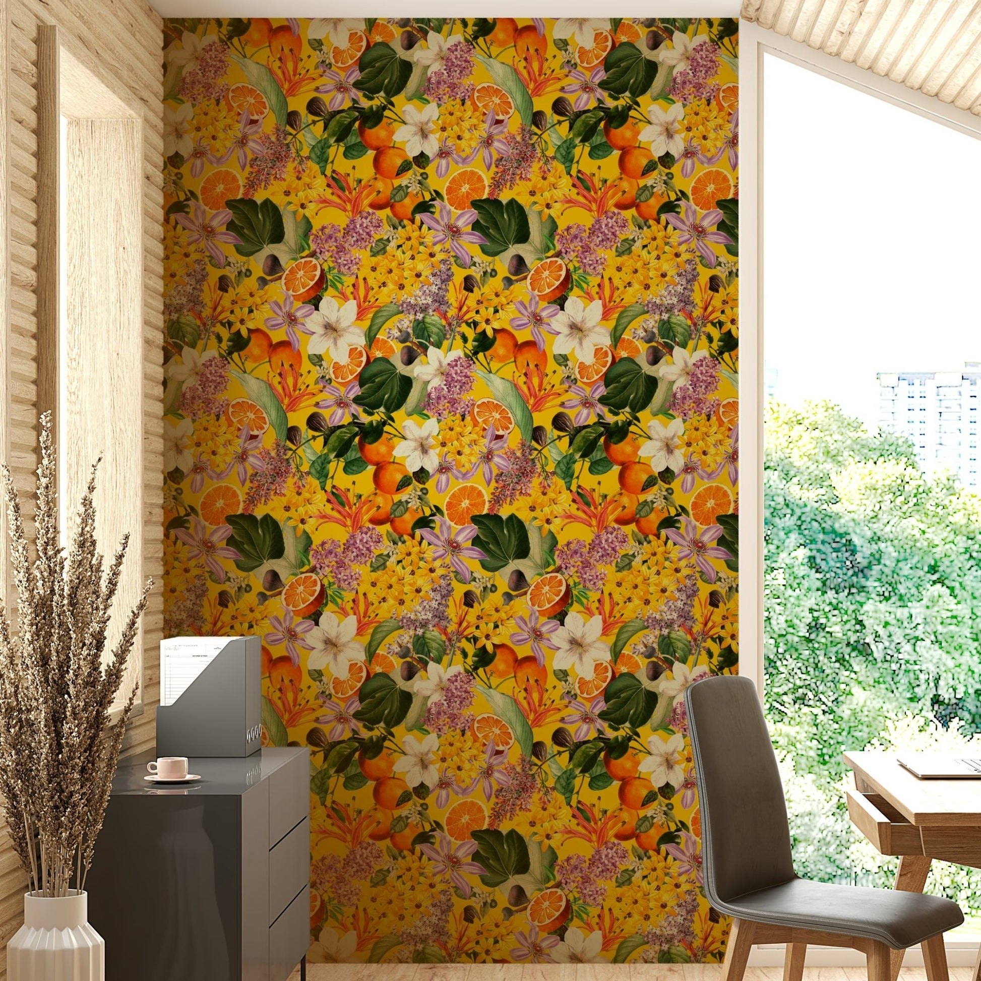 Yellow and orange citrus peel and stick wallpaper, GD1366