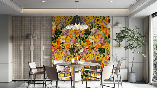 Bright botanical citrus blossom wallpaper design

