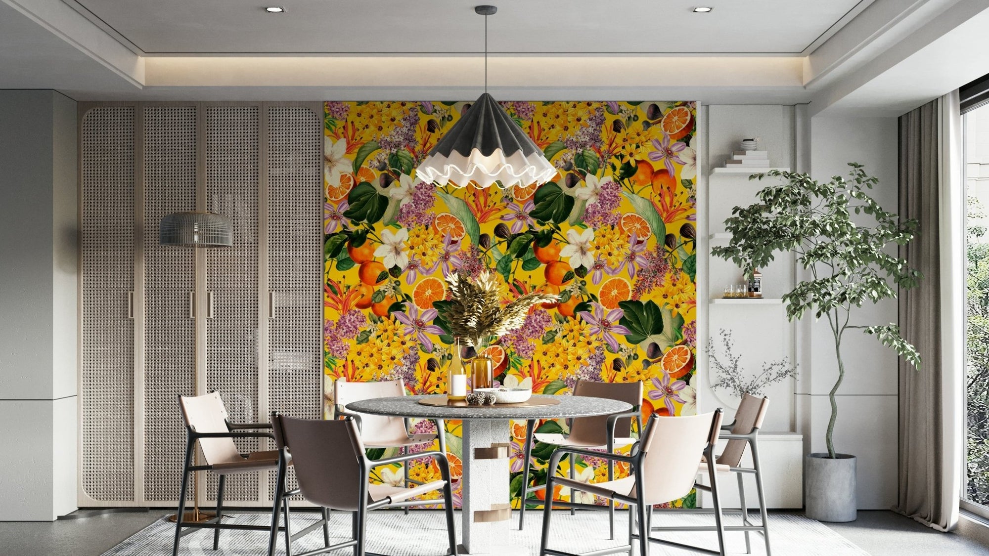 Bright botanical citrus blossom wallpaper design, GD1366