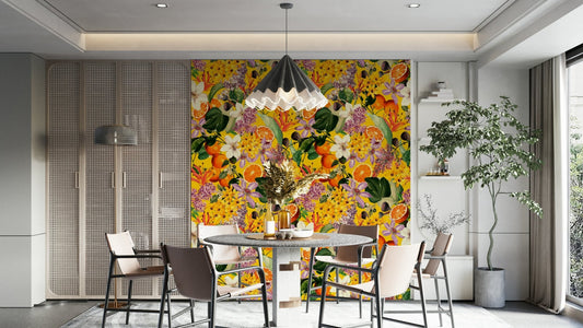Bright botanical citrus blossom wallpaper design

