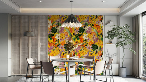 Bright botanical citrus blossom wallpaper design, GD1366
