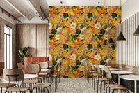 Bold citrus wallpaper mural with fruit blooms, GD1366