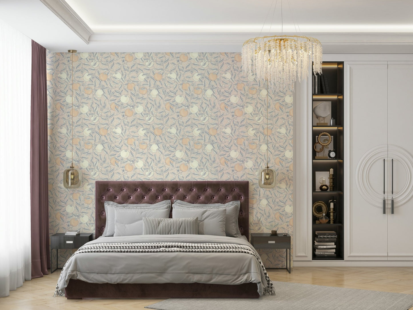 Neutral wallpaper with orange botanical design GD468

