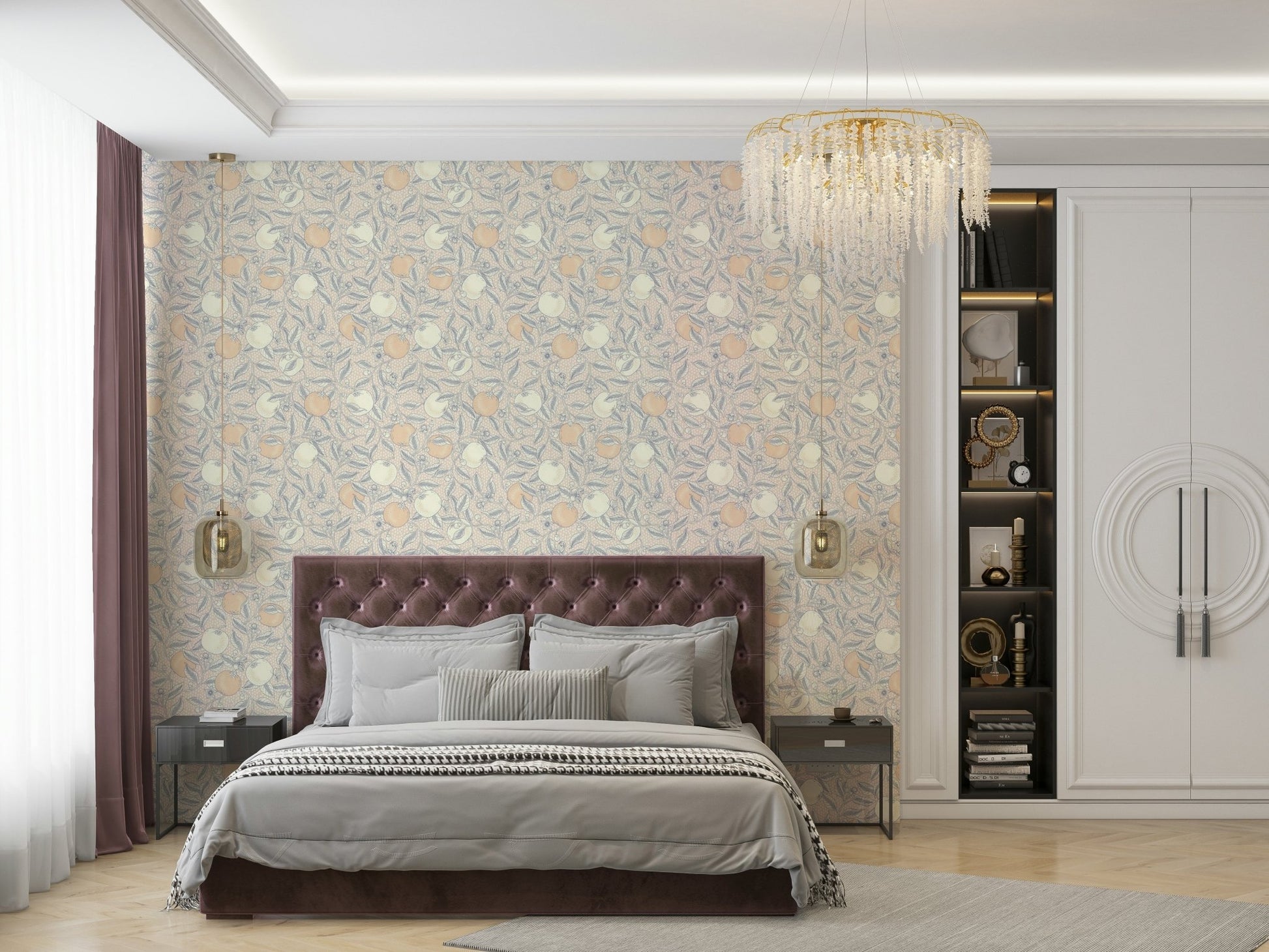 Neutral wallpaper with orange botanical design GD468

