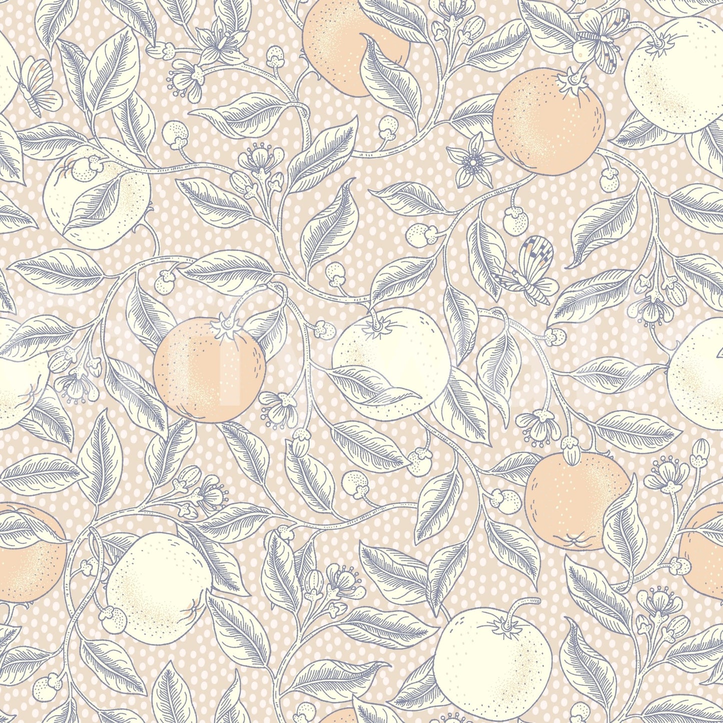 Floral citrus wallpaper in neutral tones
 GD468
