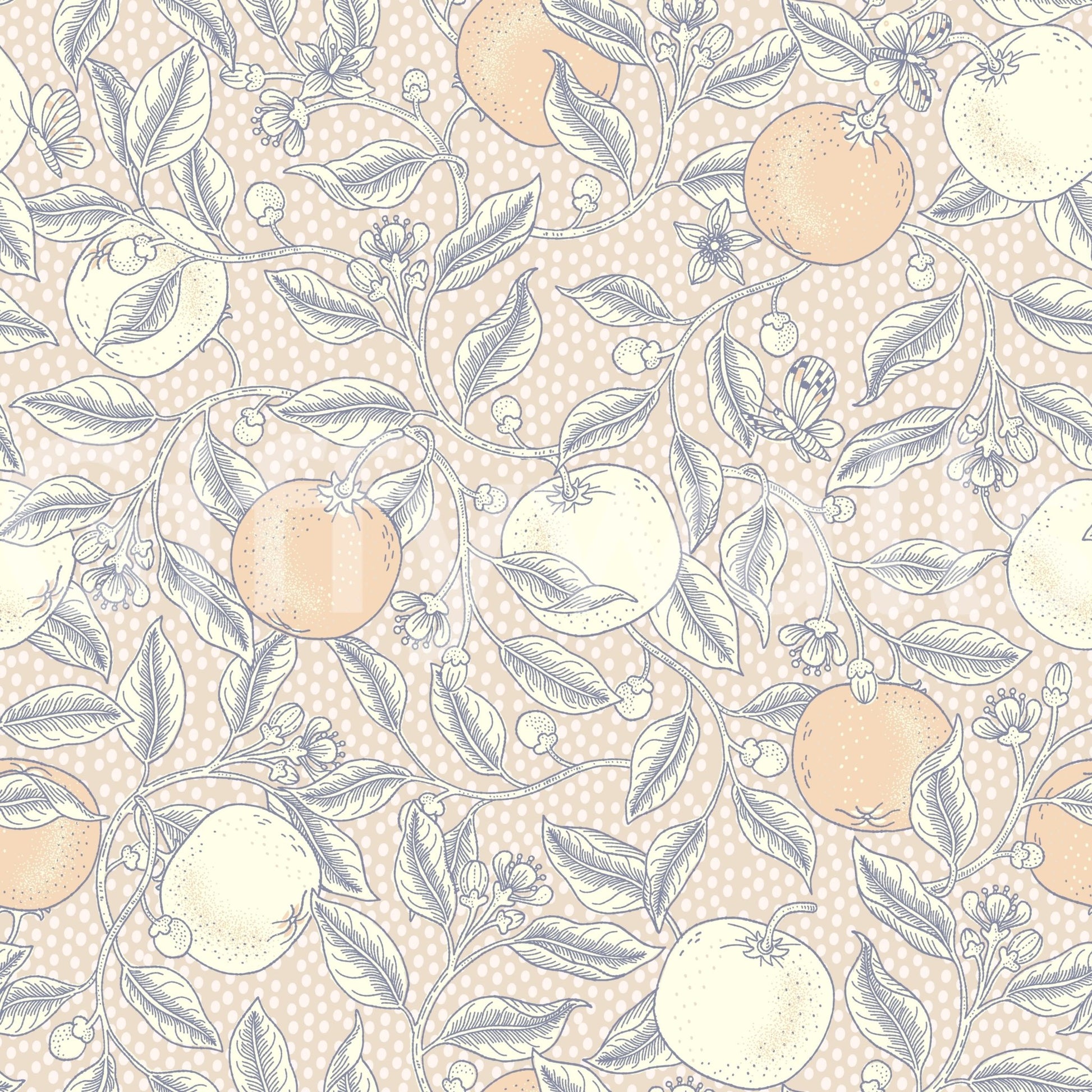 Floral citrus wallpaper in neutral tones
 GD468
