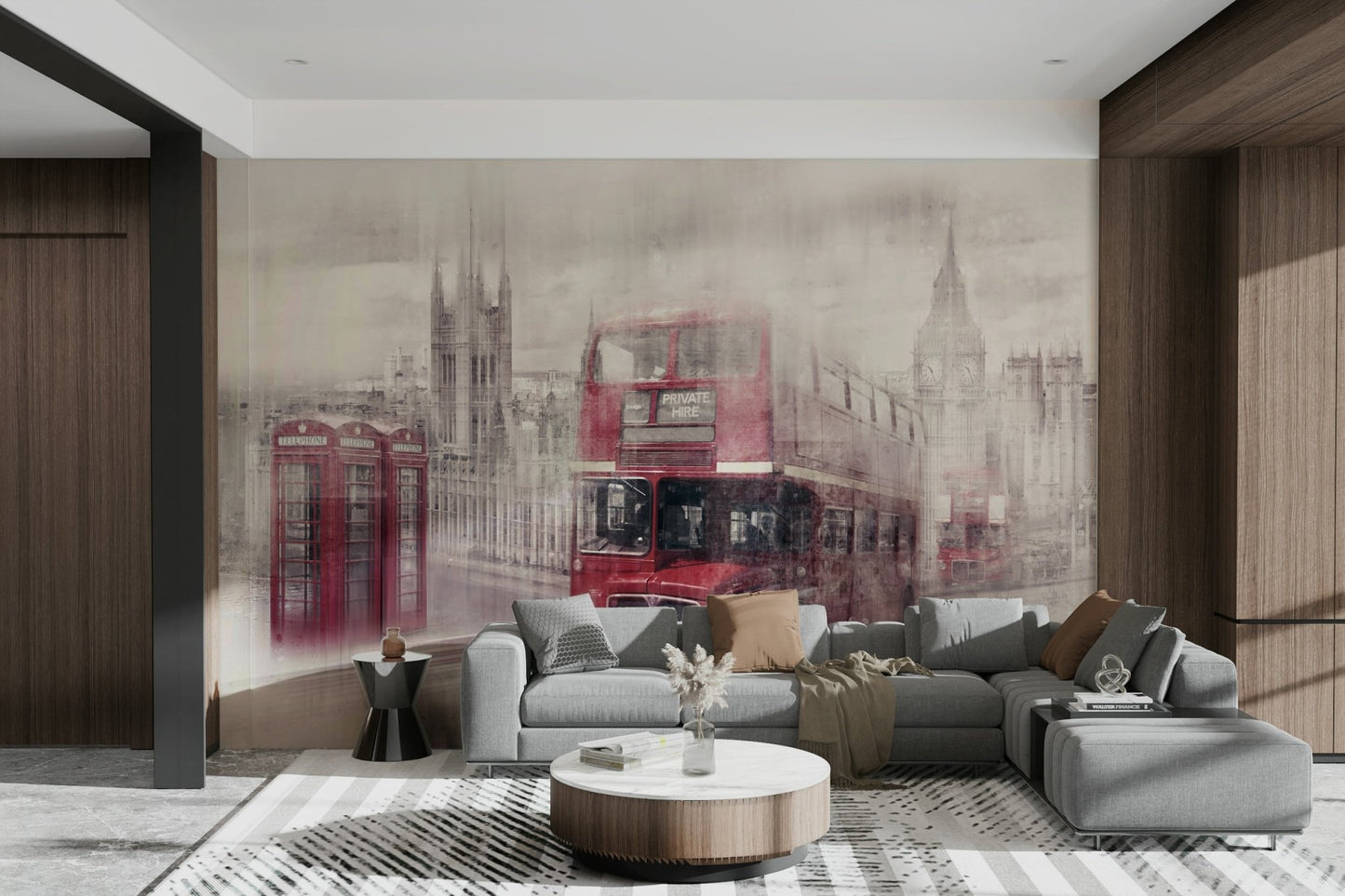 Westminster collage mural featuring iconic London landmarks