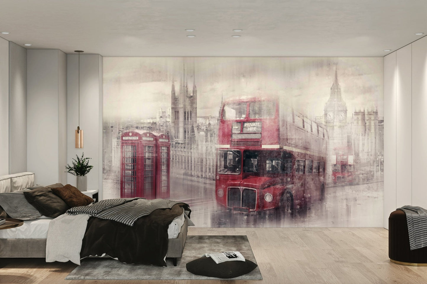 London collage mural highlighting Big Ben and the Thames