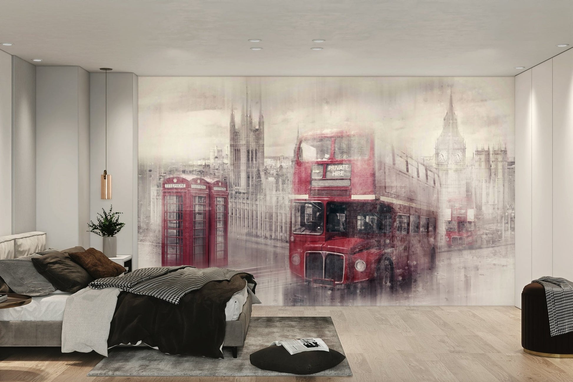 London collage mural highlighting Big Ben and the Thames