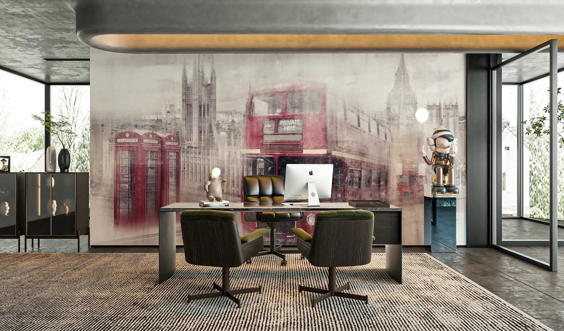 Famous London landmarks on Westminster collage mural
