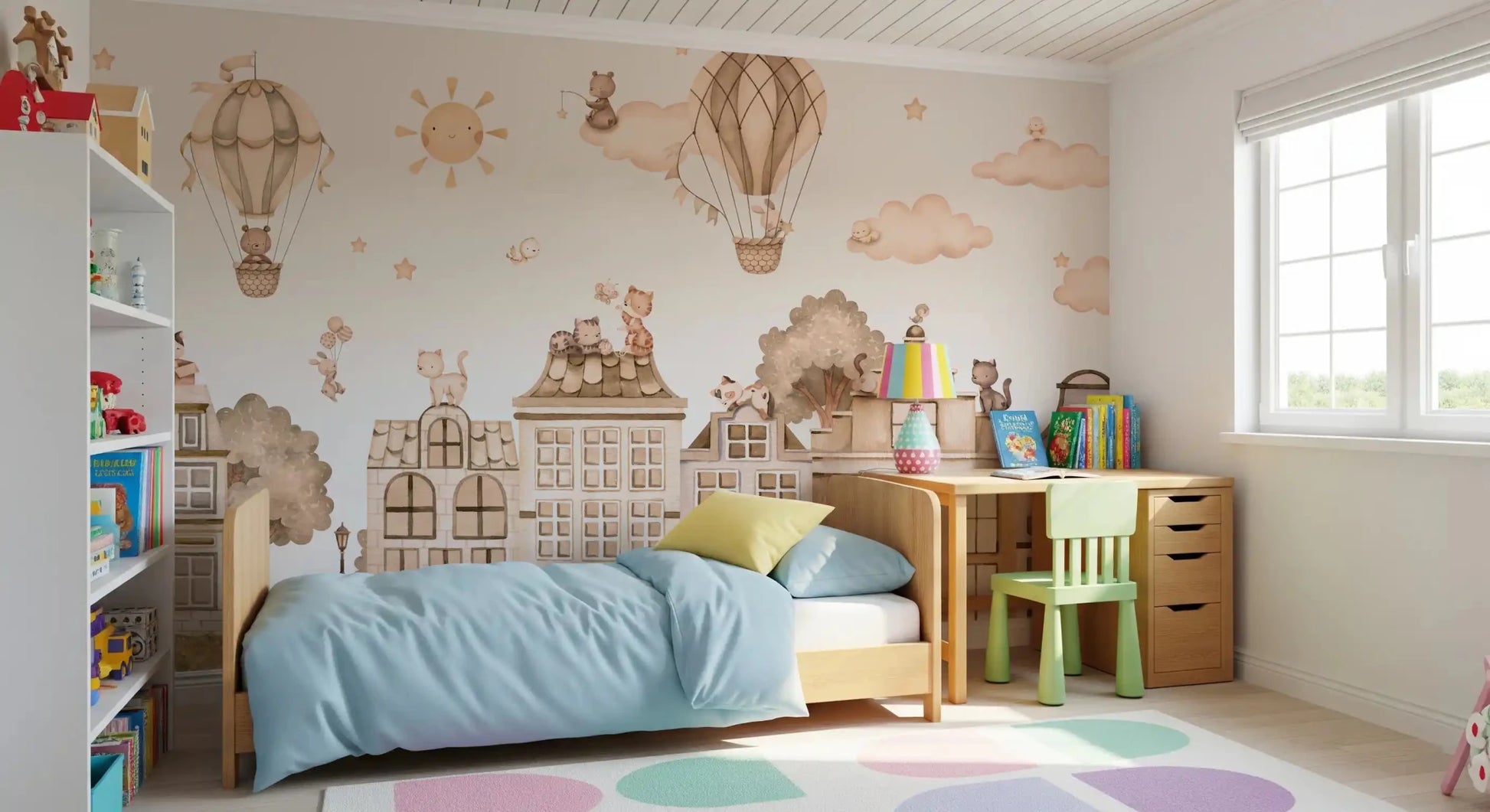 Story-style City Cats Mono wall mural with rooftop cats