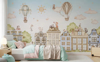 Story-style City Cats wall mural with playful rooftop cats, GD9175