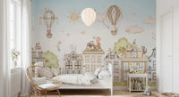 Calm illustrated City Cats wall mural with city details, GD9175