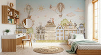 Kids Bedroom styled in City Cats wall mural with playful cats, GD9175