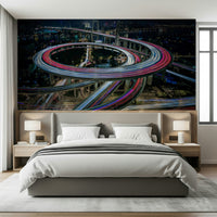 A calming abstract design wallpaper mural that defines a space.