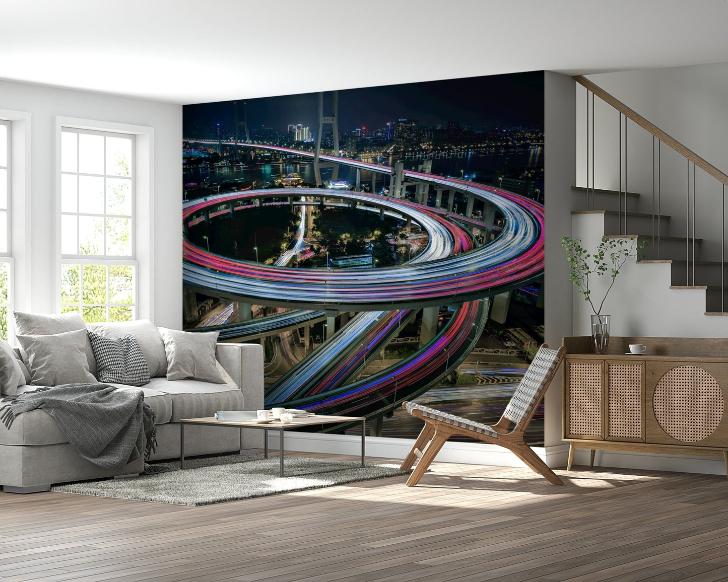 A beautiful modern art wall mural of delicate lines.