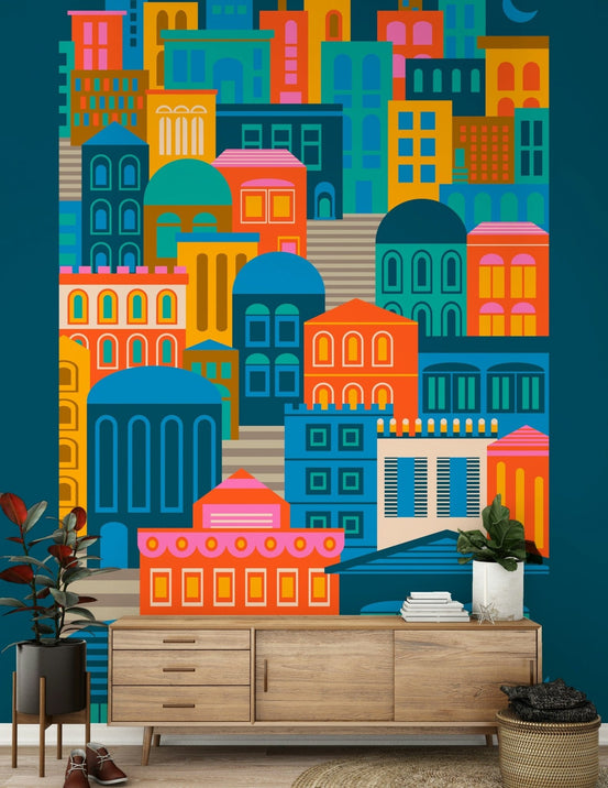 Colorful City Lights wallpaper architecture rainbow hues vibrant., GD7247