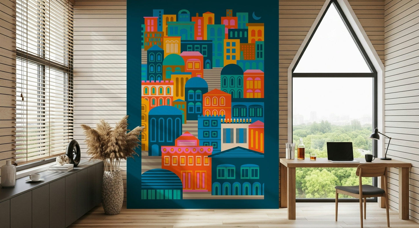 Travel Brights unique geometric pattern wall mural peel stick.