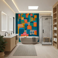 Geometric Buildings City Lights wall covering odd colors shapes.