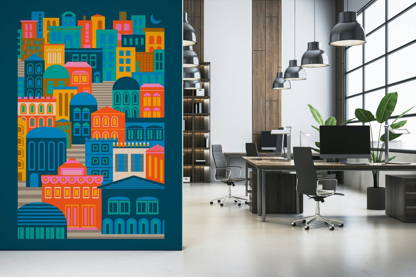 City Lights wall mural for living room bedroom aesthetic design.