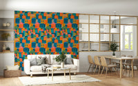 Bold colorful architecture wallpaper for kids room or studio