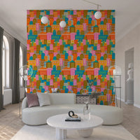 Mid-century modern city lights by day wallpaper with clean geometric shapes.