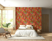 Sunny 1950s palette wallpaper mural with architectural geometric lines.