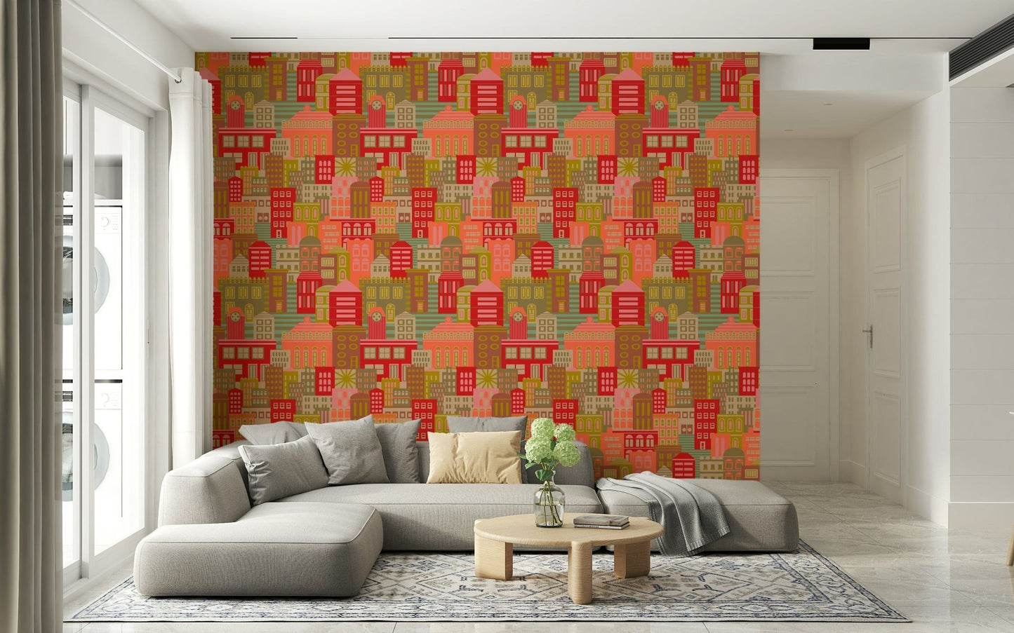 Bright travel aesthetic wallpaper mural for a colourful interior design.