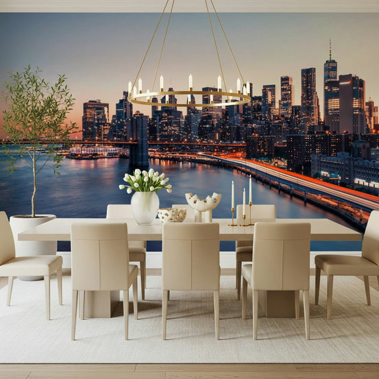 Bustling Manhattan bridge City Lights Dusk wallpaper mural, GD7515