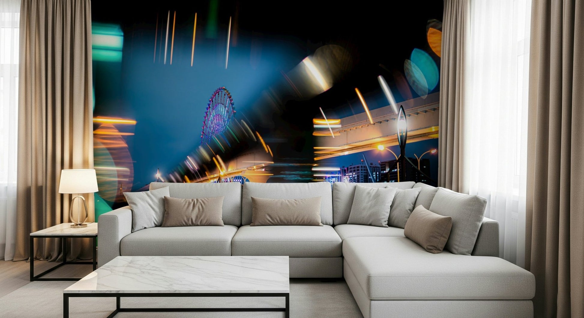 A beautiful modern art wall mural for a living room.