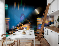 A graceful subtle block wall mural in cool, neutral tones.