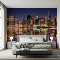 Modern city lights reflection wall mural for a moody feature wall.