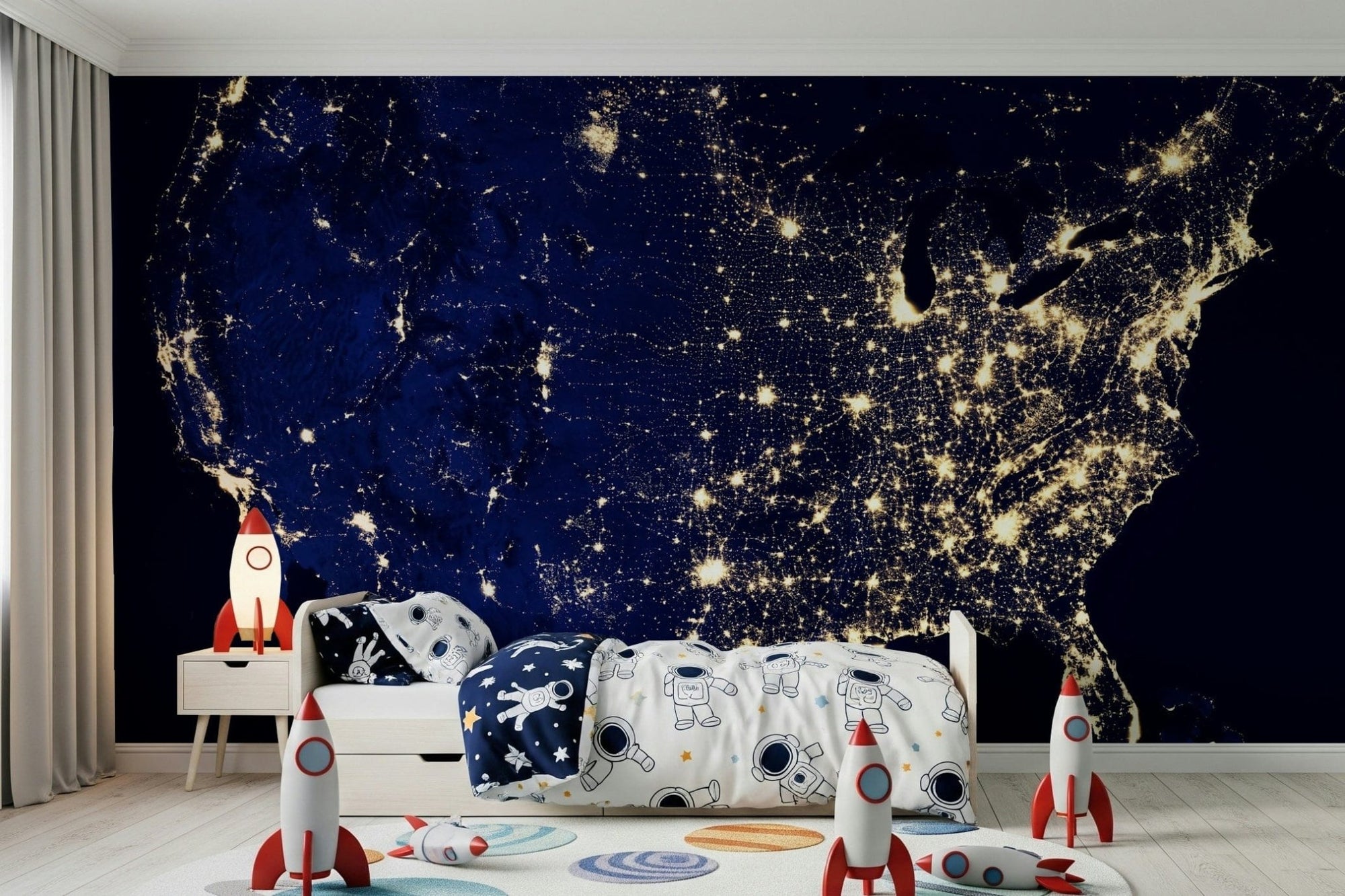 City Lights USA Wall Mural in a modern living room wallpaper, GD7802