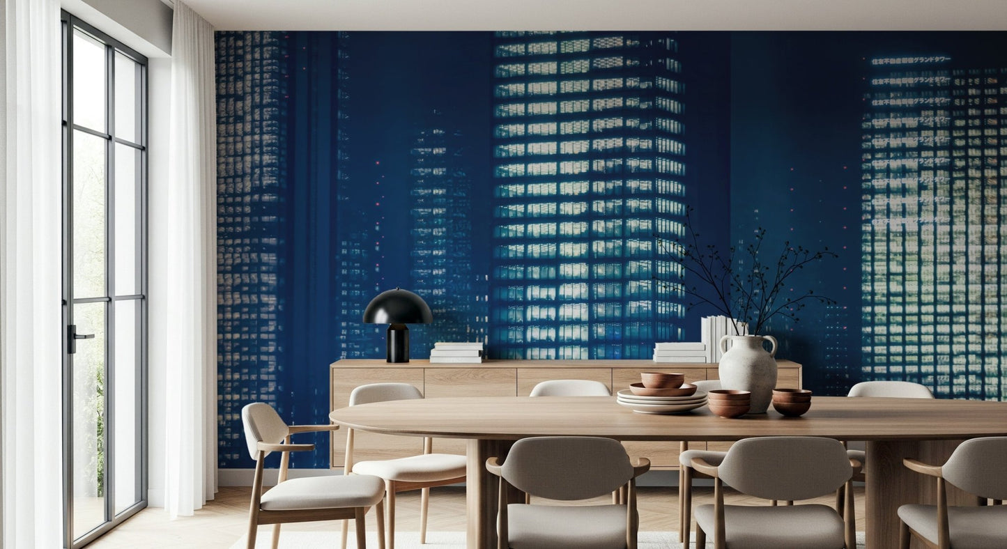 A graceful subtle block wall mural in cool, neutral tones.