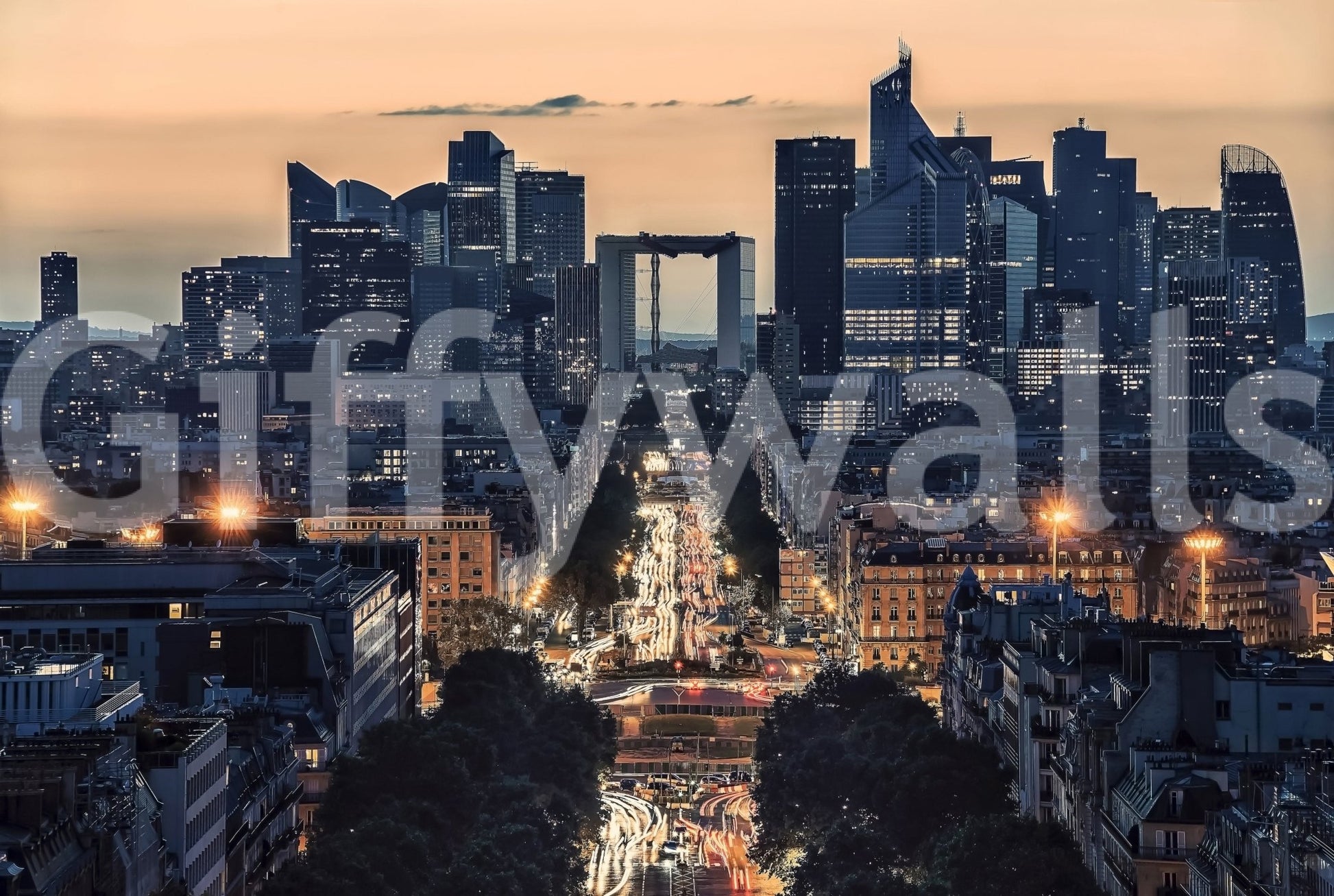 Majestic City of Lights wallpaper mural portraying city center., GD7498