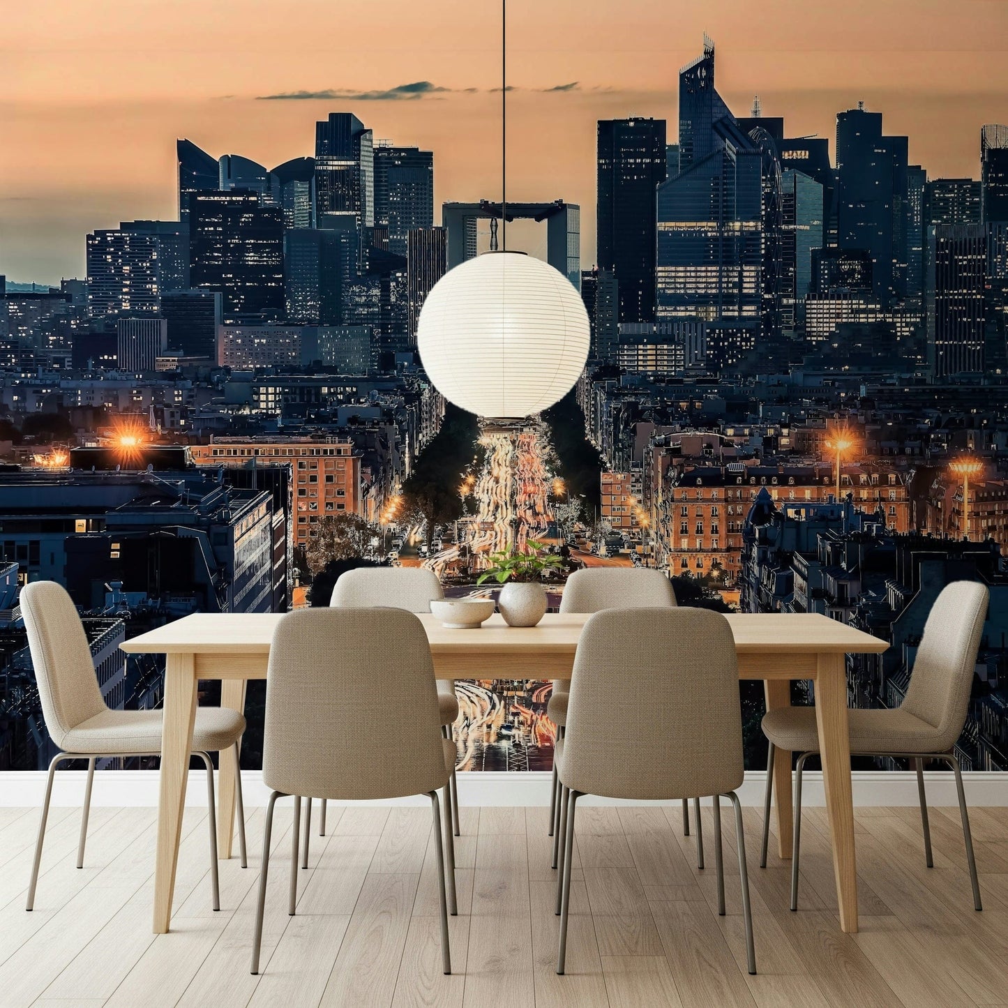Scenic City of Lights wall mural featuring horizon silhouette., GD7498