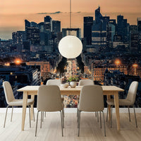 Scenic City of Lights wall mural featuring horizon silhouette., GD7498