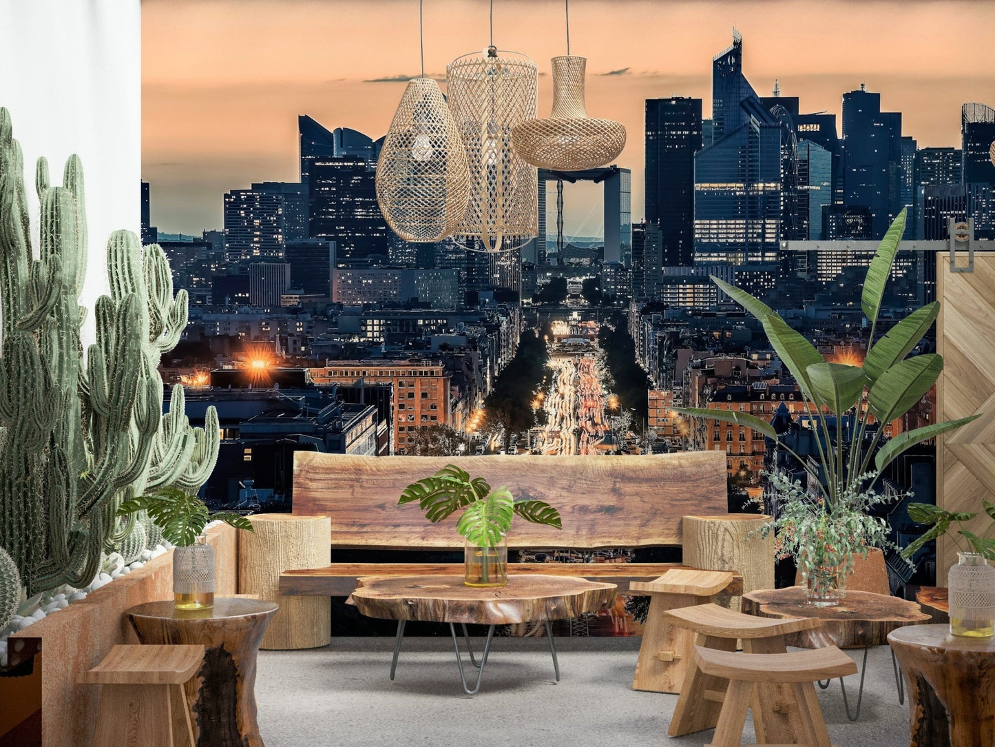 Modern City of Lights wallpaper for walls showcasing skyscrapers., GD7498