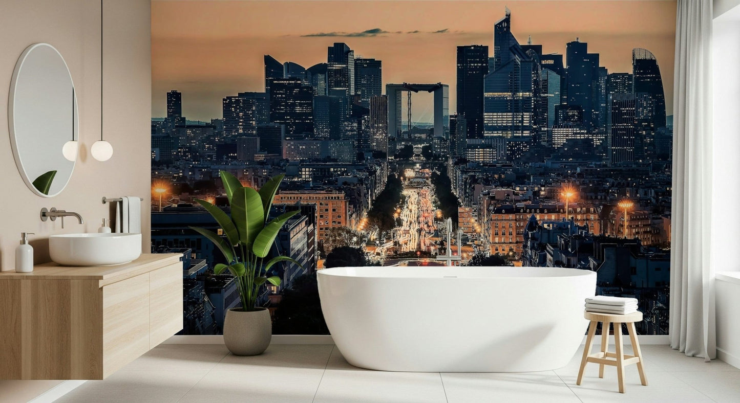 City of Lights wall mural featuring sunset skyline view., GD7498