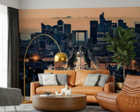 Evening City of Lights wall mural depicting architectural skyline., GD7498