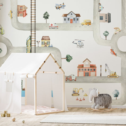 City of Vehicles Wallpaper for Kids Room - Giffywalls KB17