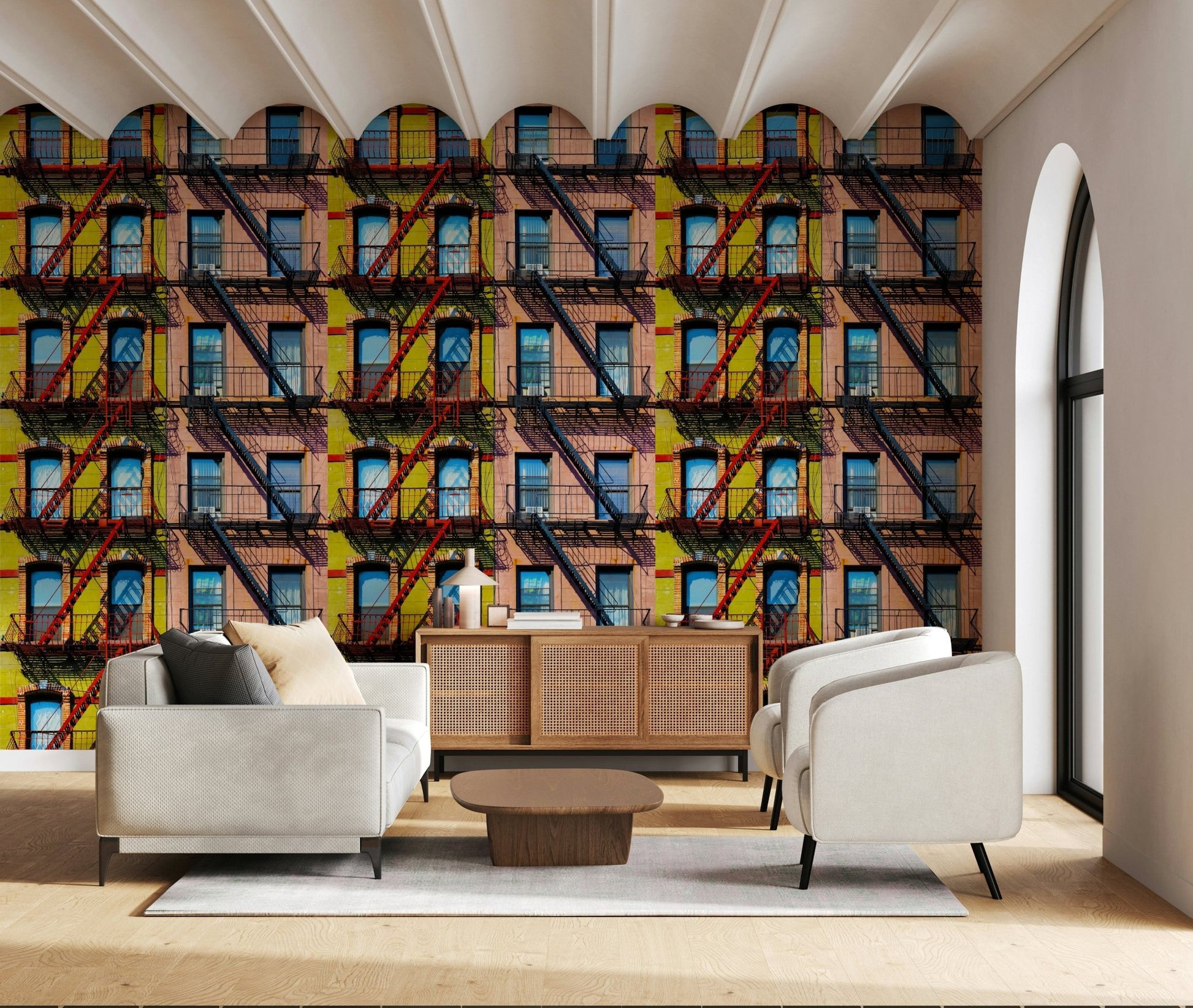 A calming modern pattern wallpaper mural that defines a space.