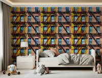 A beautiful abstract art wallpaper mural with geometric shapes and rhythmic urban lines.