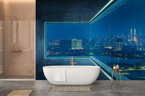 Modern city skyline loft glass window wallpaper design, B269