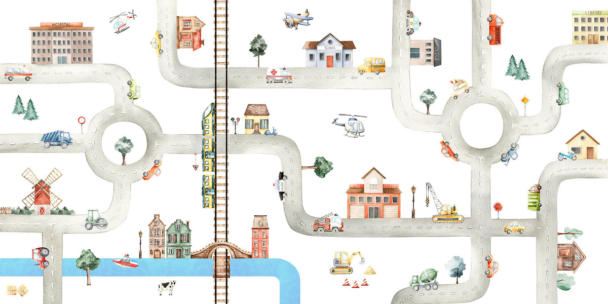 City of Vehicles Wallpaper for Kids Room