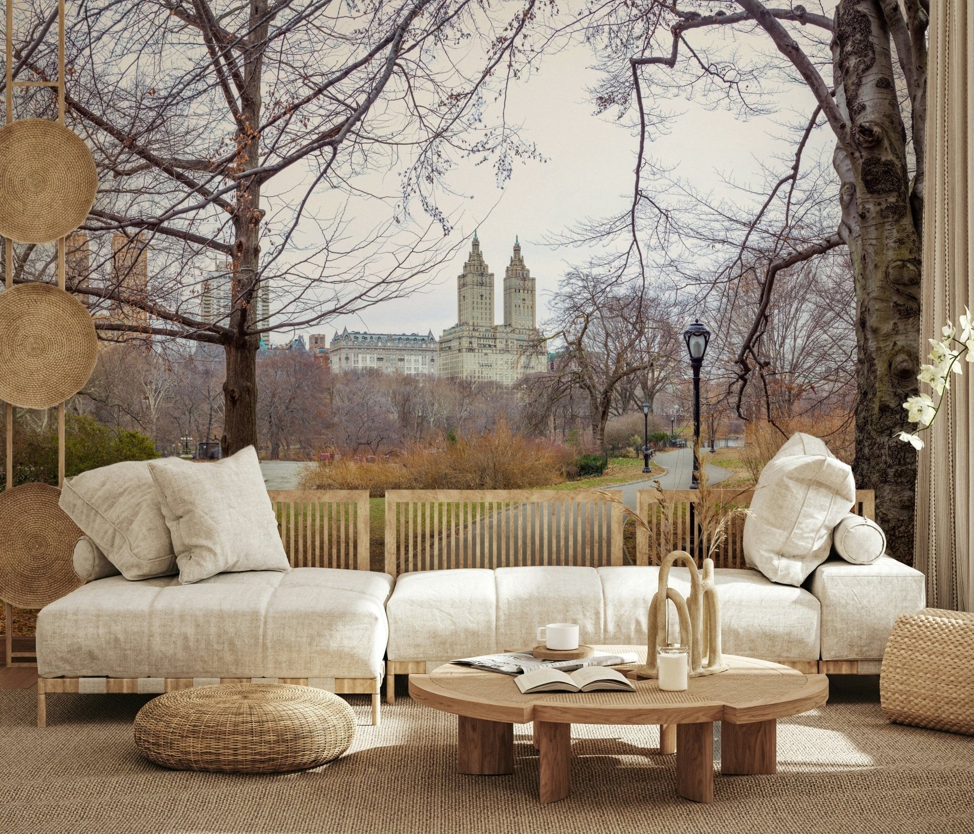 City's Nature Vista Wall Mural paired with neutral furniture in a hallway., GD4989