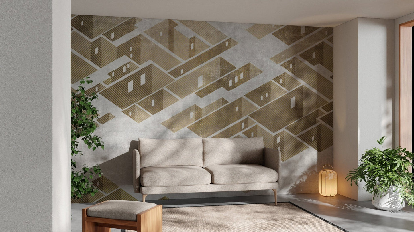 Urban-inspired cityscape mural with axonometric precision. B662
